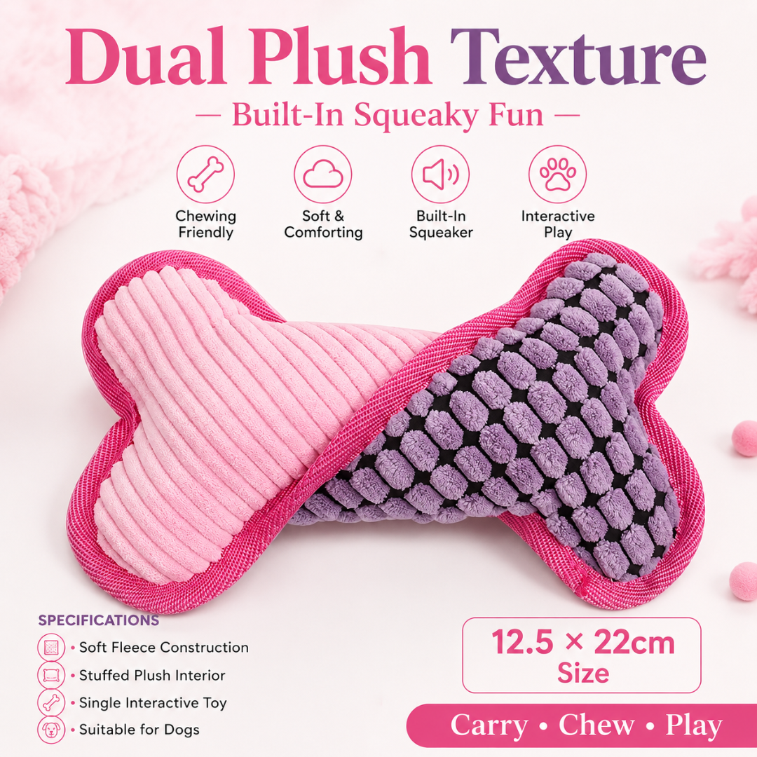 Soft Plush Bone Squeaky Dog Toy Interactive Chew Toy for Small Medium and Large Dogs