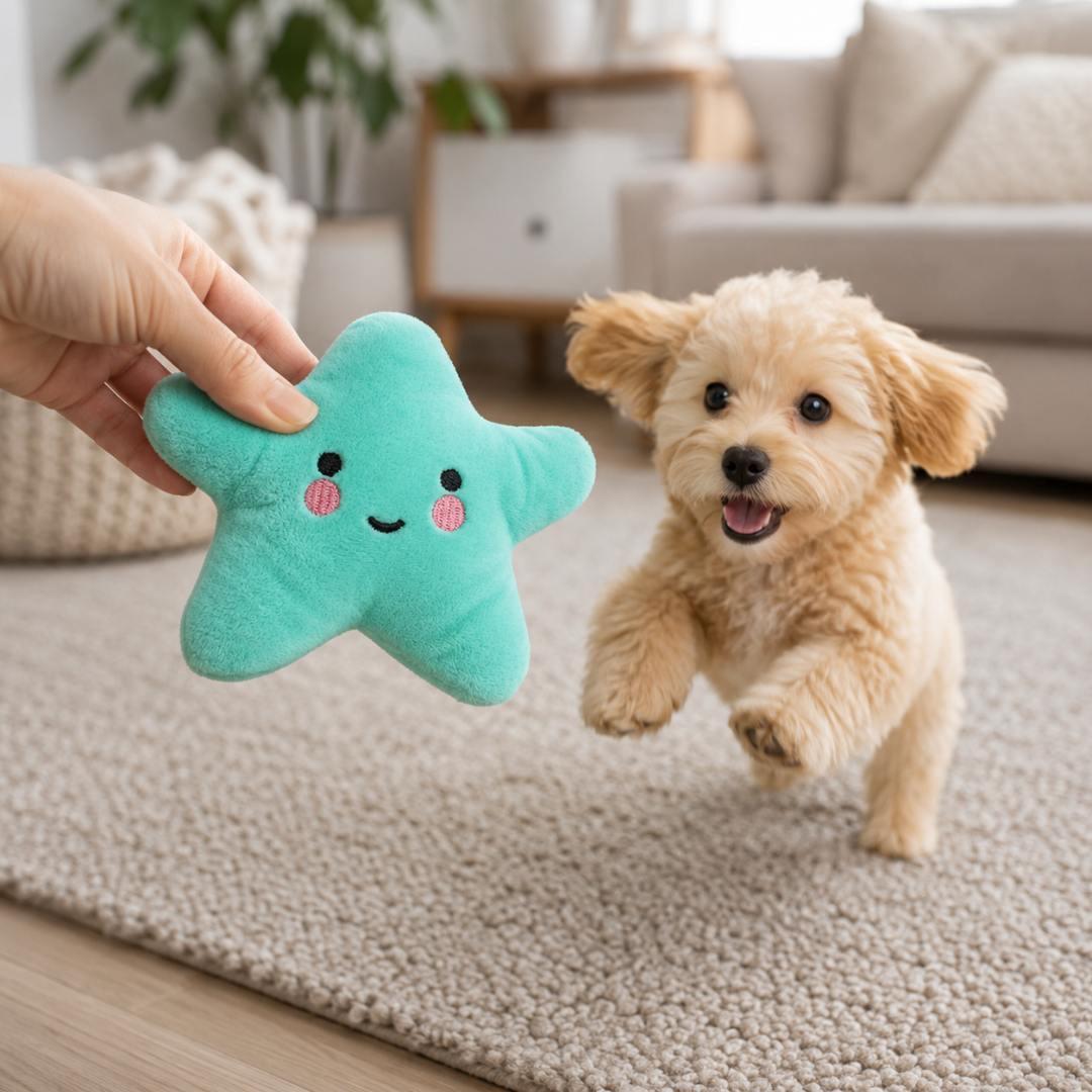 Interactive Plush Star Pet Toy with Squeaker Soft Play and Chew Toy for Dogs and Cats - Green