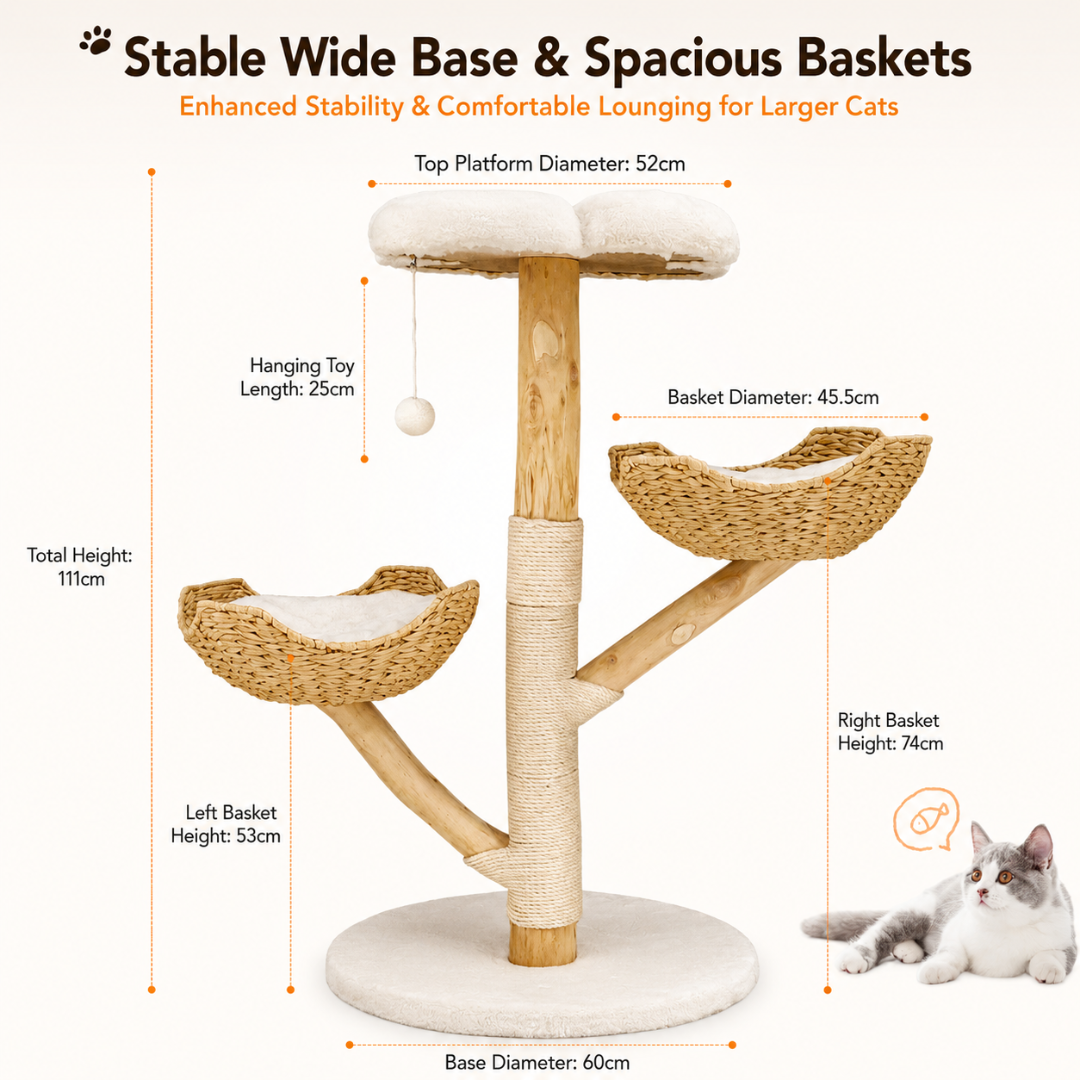 Modern Wooden Cat Tree Activity Center with Scratching Area and Elevated Rest Platforms