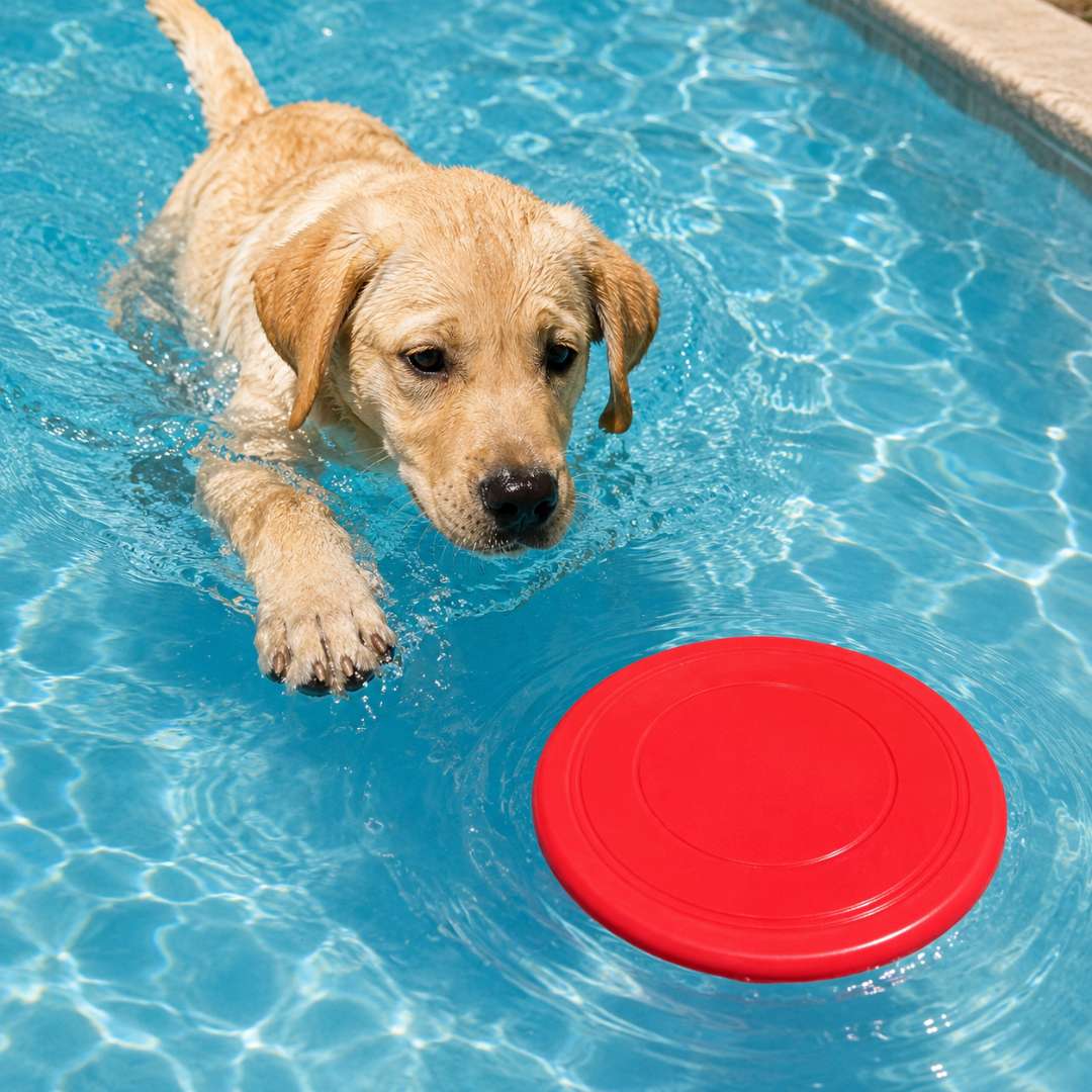 Rubber Flying Disc Dog Toy for Outdoor Fetch and Training Play - Red