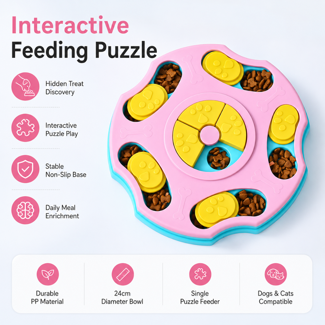 Interactive Slow Feeder Dog Bowl Non-Slip Food Puzzle Toy for Dogs and Cats - Pink