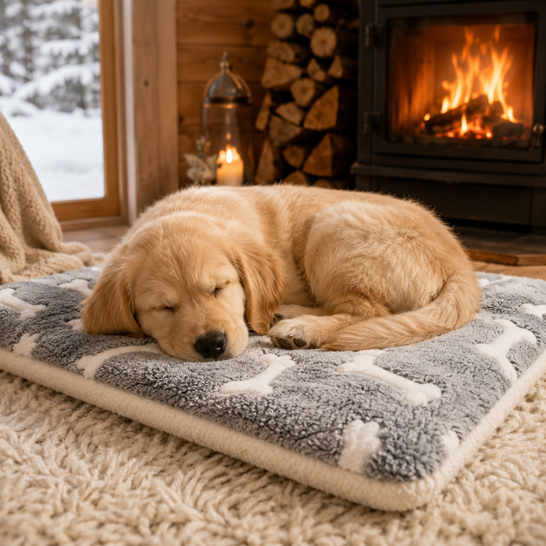 Washable Pet Blanket Mat Printed Coral Fleece Cushion for Dogs and Cats - Light Grey