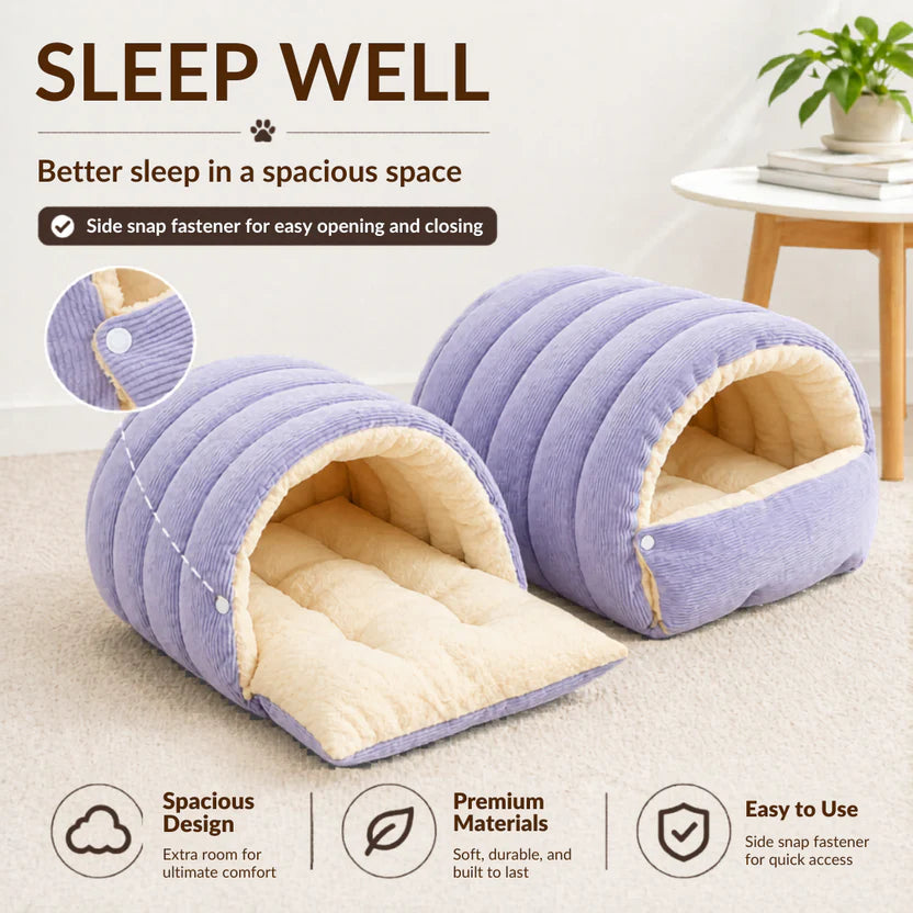 Soft Plush Cat Cave Bed Enclosed Pet Nest Cushion for Cats and Small Dogs - Purple