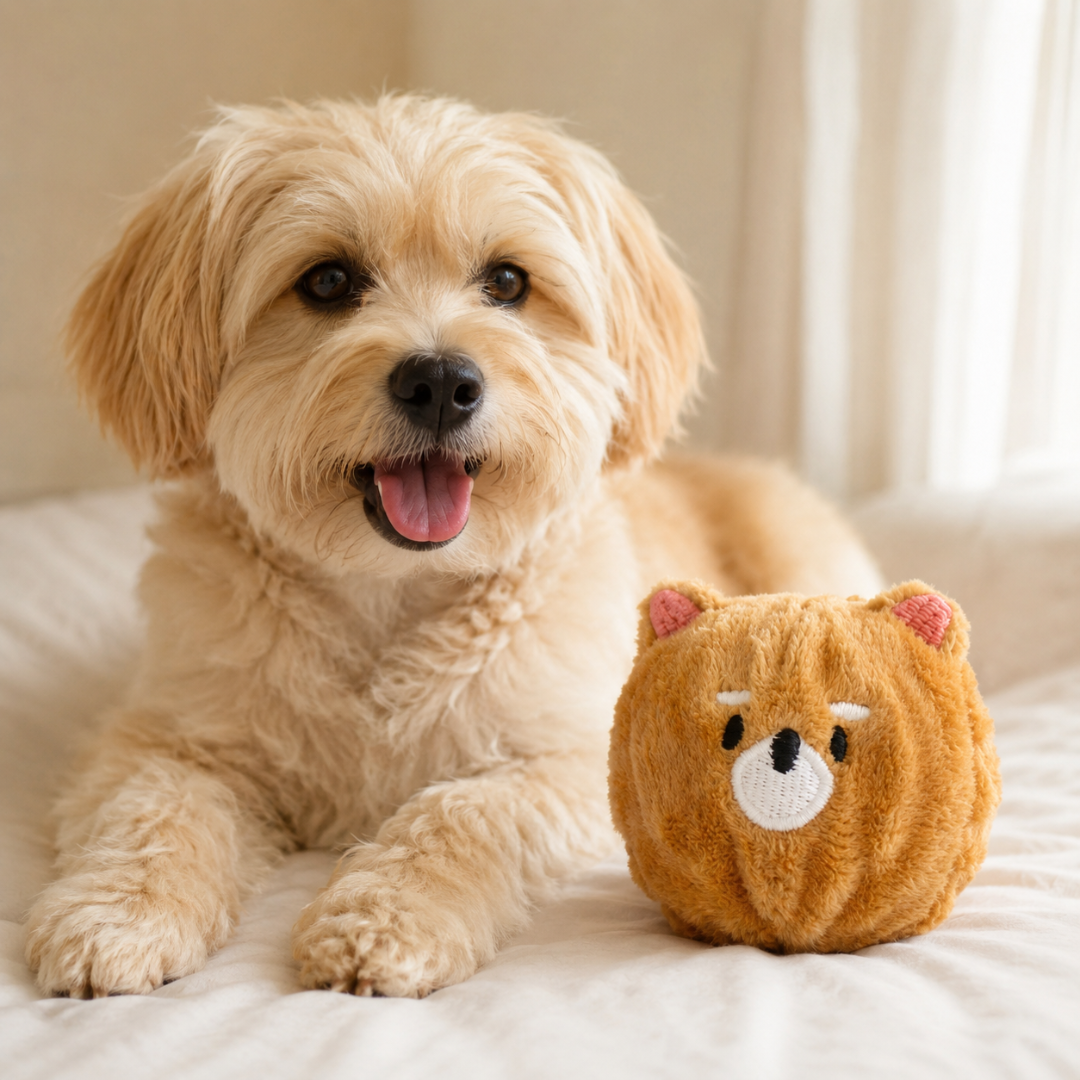 Squeaky Spiked Pet Ball Toy Interactive Chew and Play Toy for Small Dogs and Cats - Brown
