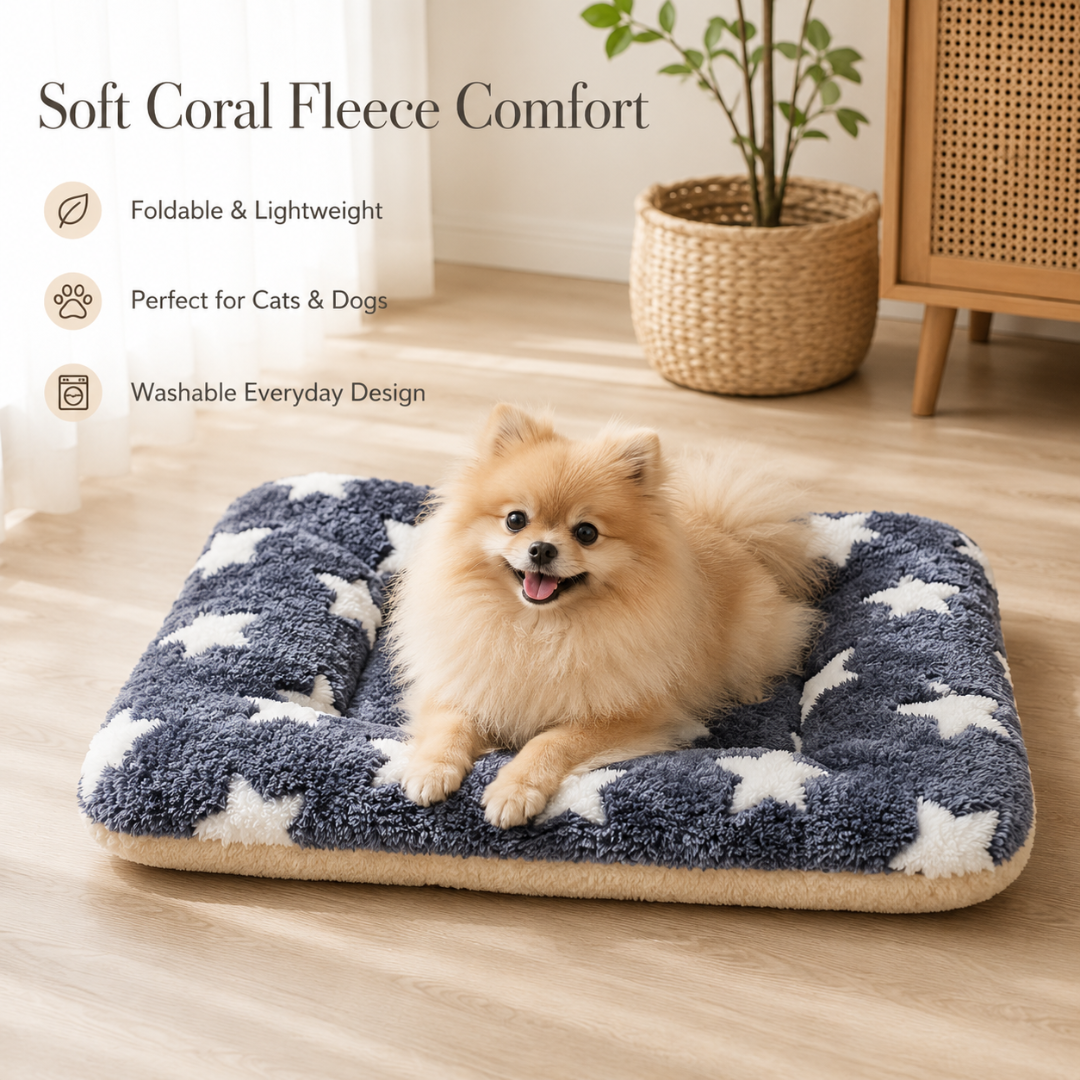 Lightweight Plush Pet Blanket Mat Portable Coral Fleece Pad for Cats and Dogs - Navy Blue