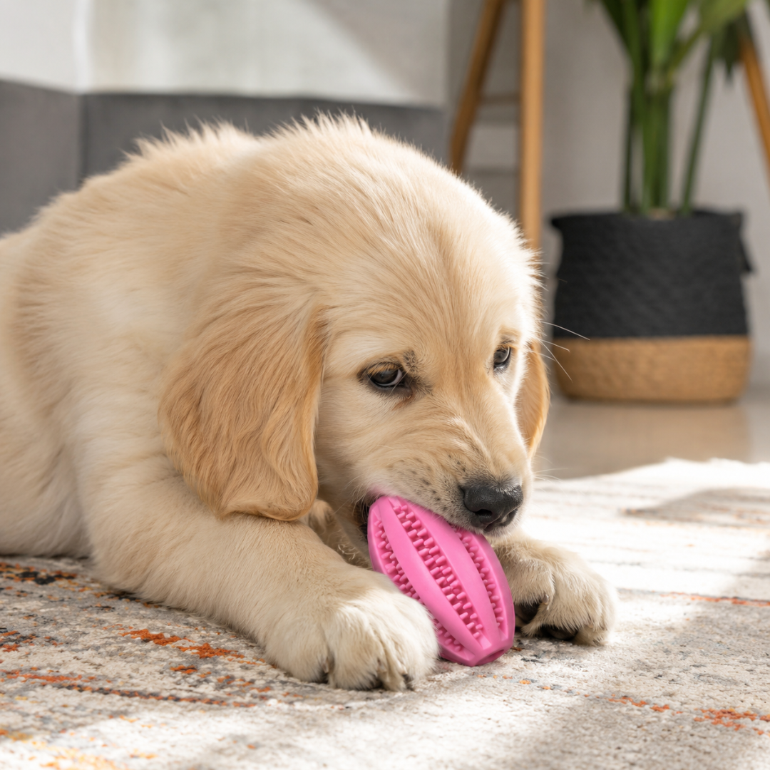 Interactive Natural Rubber Snack Ball Dog Chew Toy with Treat Holder and Bouncy Design - Pink