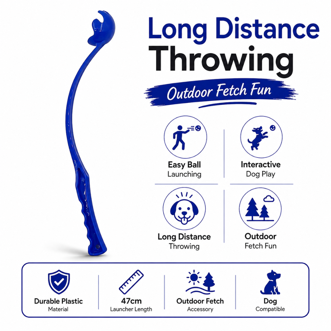 Portable Dog Tennis Ball Launcher Stick Interactive Outdoor Fetch Toy for Dogs - Dark Blue