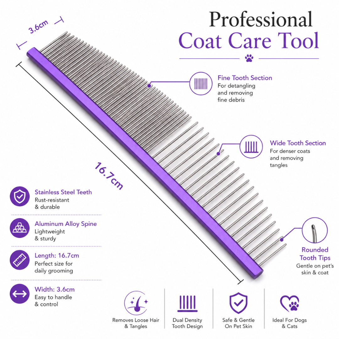 Professional Pet Grooming Comb with Aluminum Alloy Handle and Stainless Steel Teeth - Purple