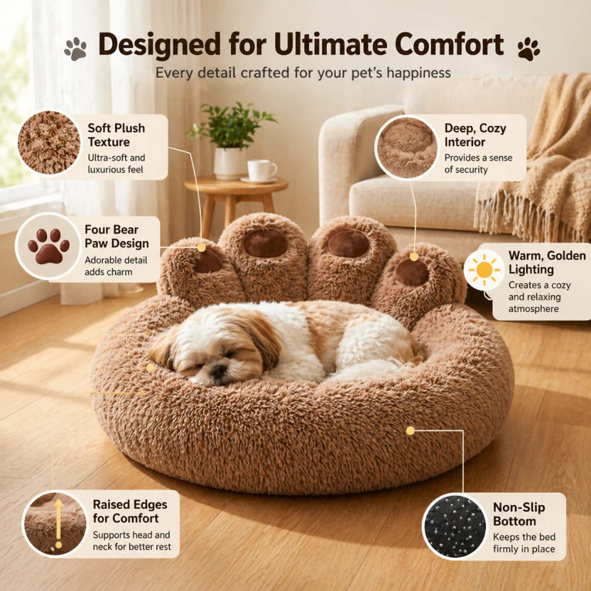 Fluffy Pet Bed Soft Plush Dog Sofa Cushion Large Cat and Dog Basket - Coffee