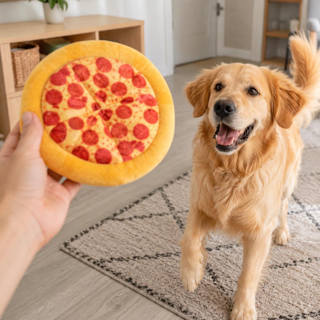 Plush Pizza Dog Toy Squeaky Interactive Chew Toy for Small to Large Dogs