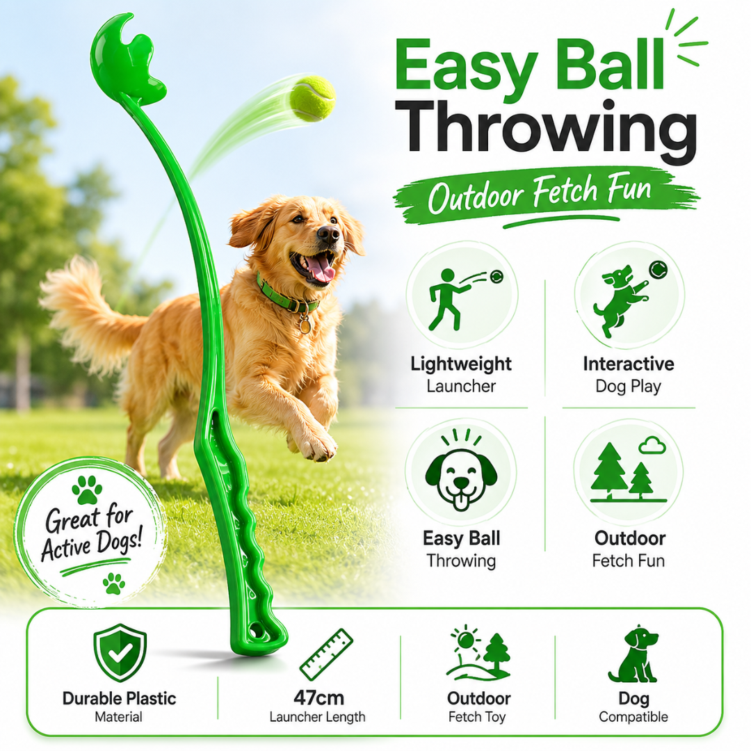 Interactive Dog Ball Launcher Stick Outdoor Tennis Ball Thrower for Active Play - Green