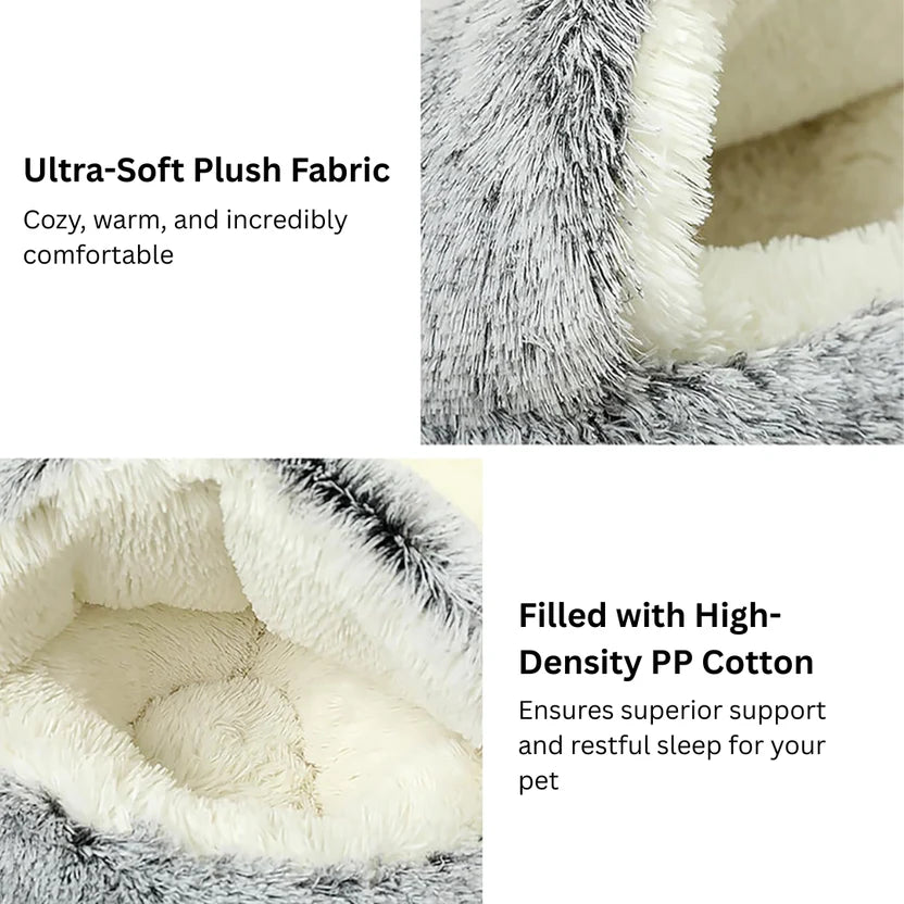 Round Plush Pet Bed 2-in-1 Covered Cat Nest Soft Cushion for Cats and Small Dogs - Grey