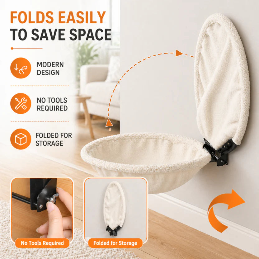 Foldable Cat Wall Perch Hammock Bed Metal Frame Indoor Shelf - White