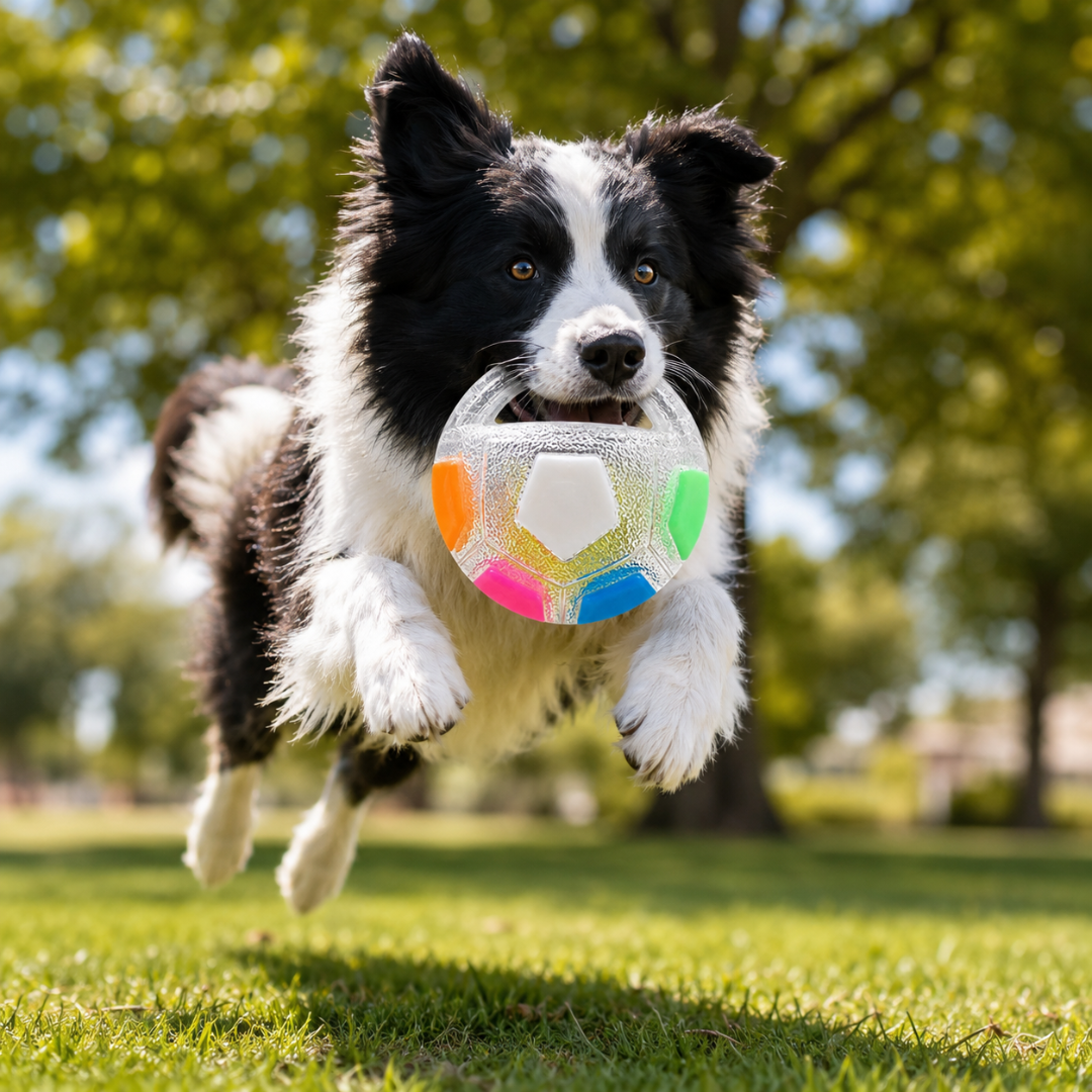 Durable TPR Dog Ball Toy with Carry Handle for Interactive Outdoor Play - White