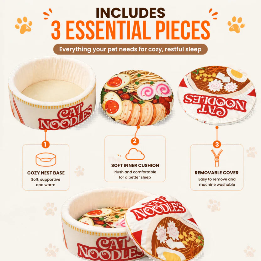 Semi Enclosed Plush Cat Bed Noodles Pet Nest with Removable Cover for Cats