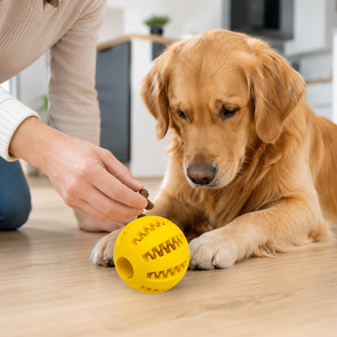 Bite Resistant Dog Treat Ball Interactive Food Dispensing Chew Toy for Dogs and Puppies - Yellow