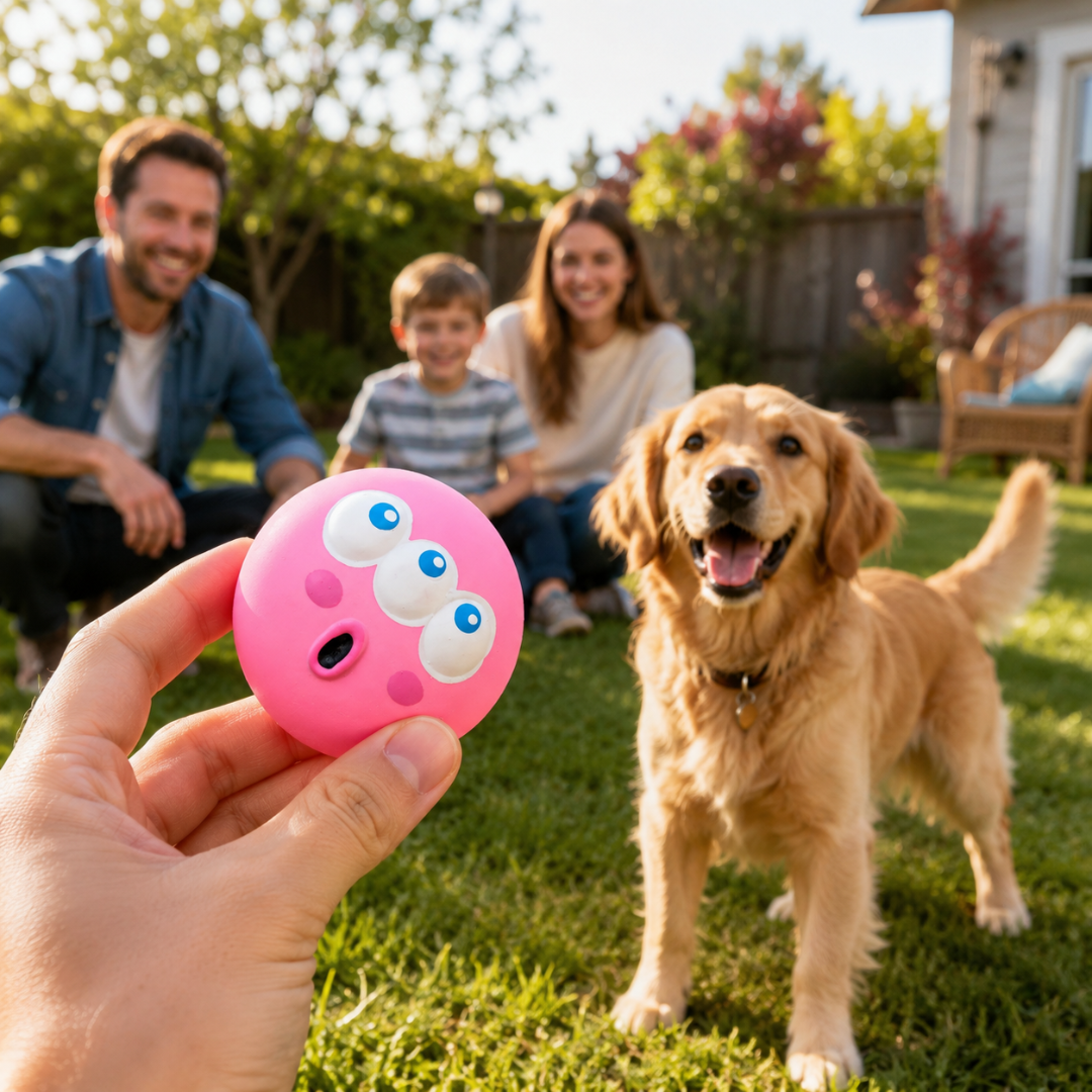 Squeaky Rubber Dog Ball Bite Resistant Chew Toy for Interactive Play - Pink