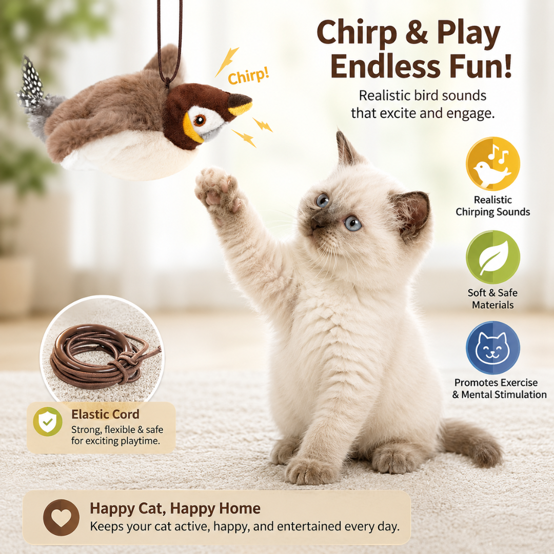 Touch Activated Plush Bird Cat Toy Rechargeable Interactive Play Toy for Indoor Cats