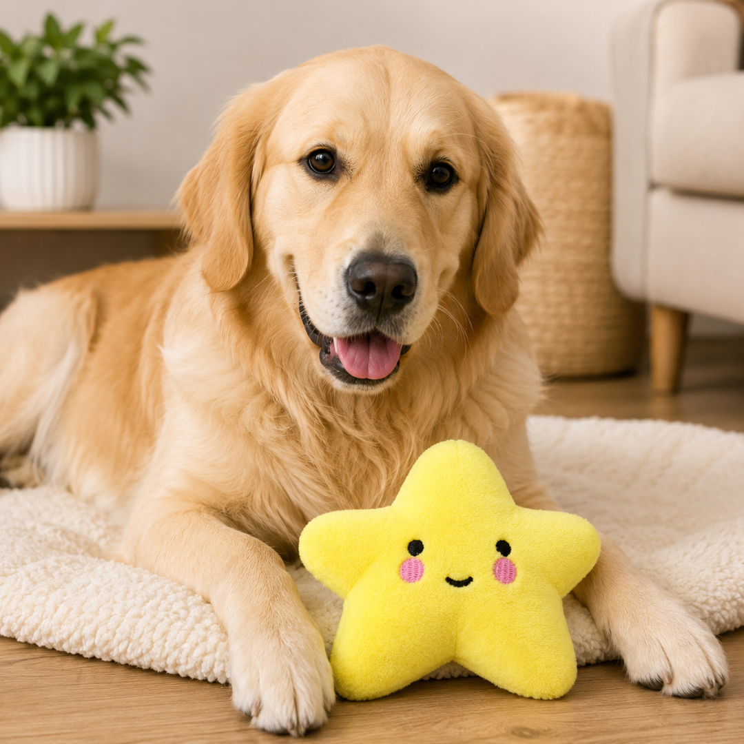 Plush Star Pet Toy with Squeaker Chew Toy for Dogs and Cats - Yellow