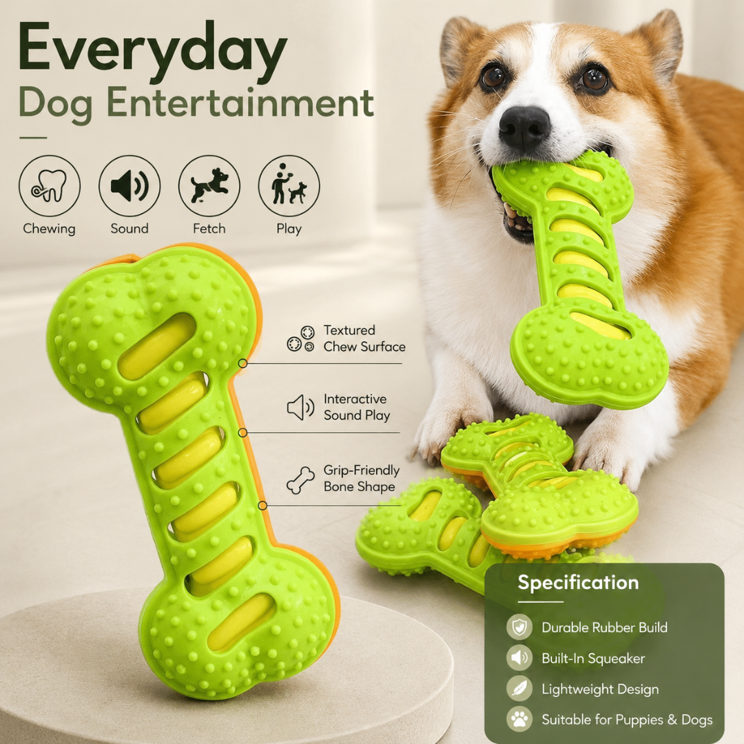 Durable Rubber Dog Chew Toy Squeaky Bone Interactive Play Toy for Puppies and Dogs