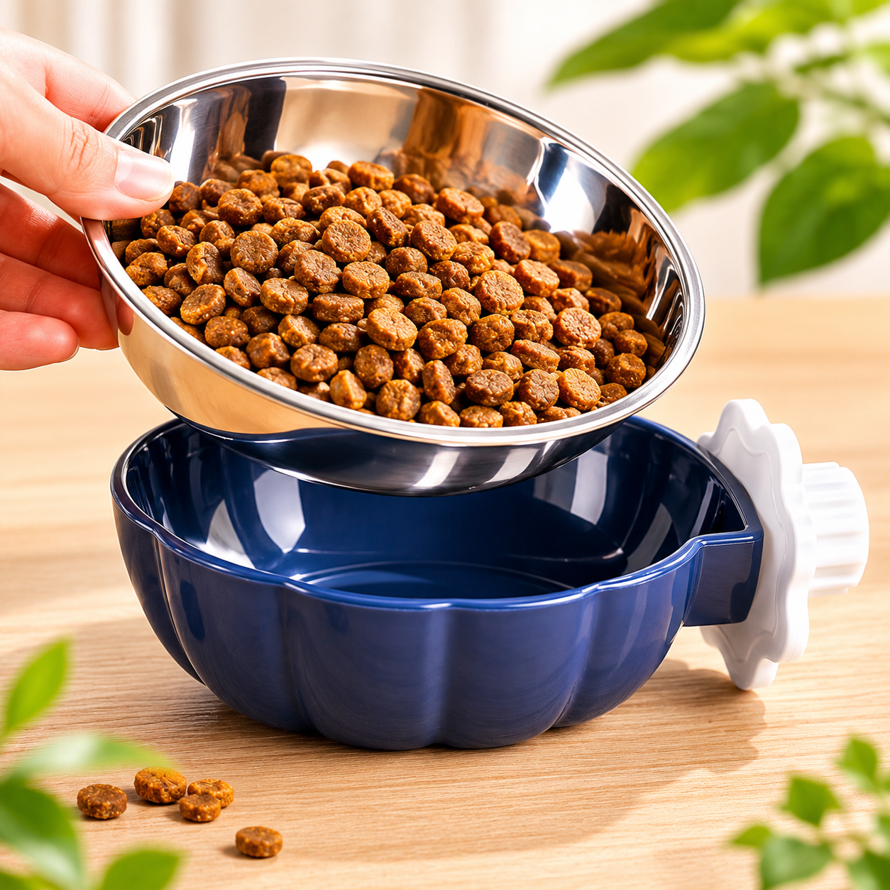 Pumpkin Shaped Hanging Pet Feeding Bowl Stainless Steel Food and Water Dish for Small Pets - Blue