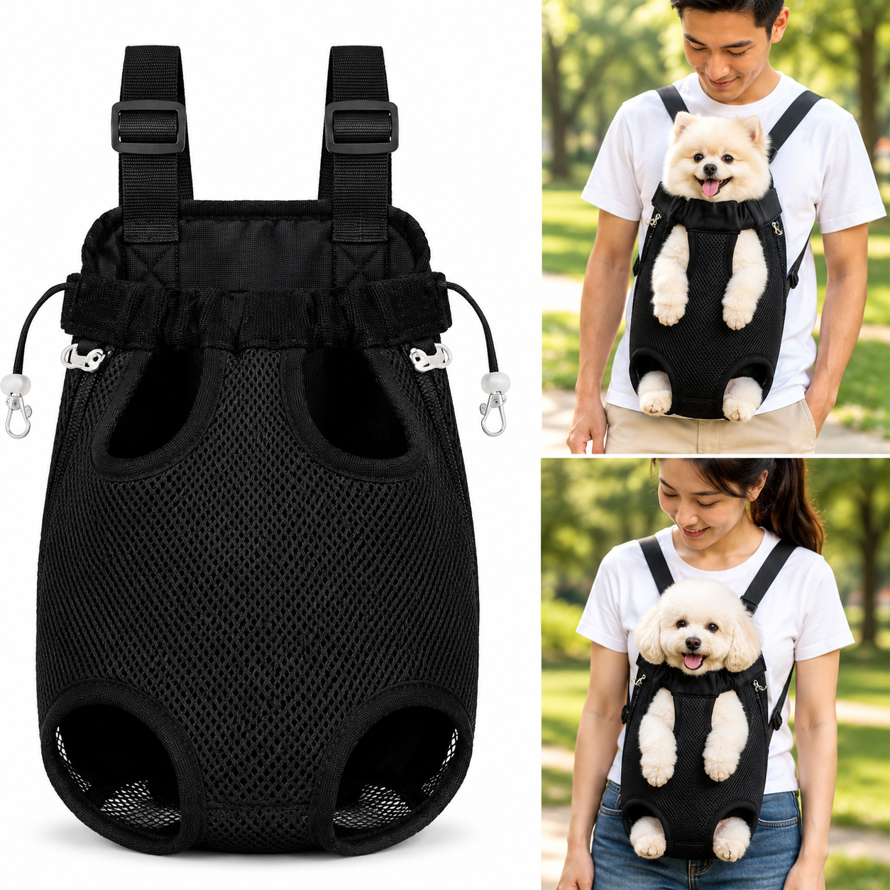 Lightweight Pet Backpack Carrier for Cats and Small Dogs - Black