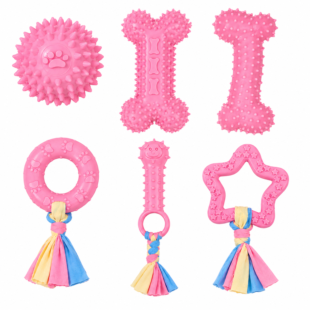 6 PCS Rubber Chew and Play Toys  - Pink Set