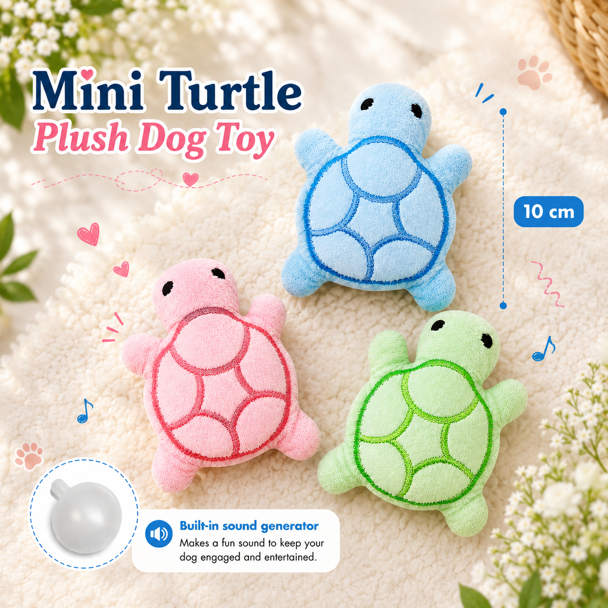 Mini Turtle Plush Dog Toy for Teething Chewing and Interactive Play