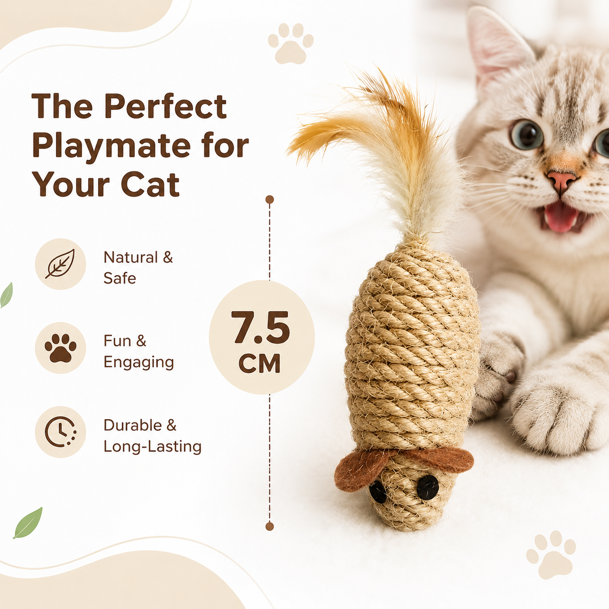 4 Piece Cat Mouse Toy Set Sisal and Plush Interactive Play Toy for Cats