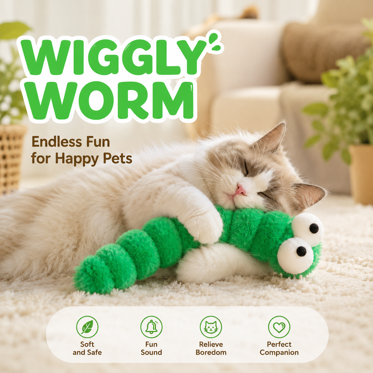 Green Worm Plush Cat Toy