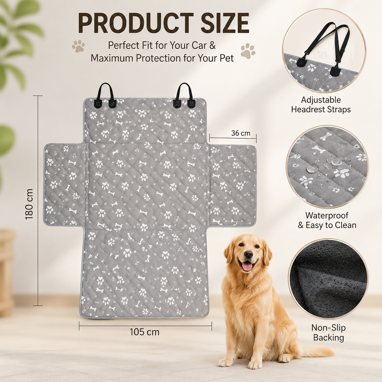 Foldable Waterproof Pet Car Seat Protector for SUVs Sedans and Vans