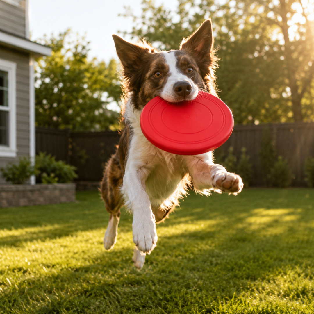 Rubber Flying Disc Dog Toy for Outdoor Fetch and Training Play - Red