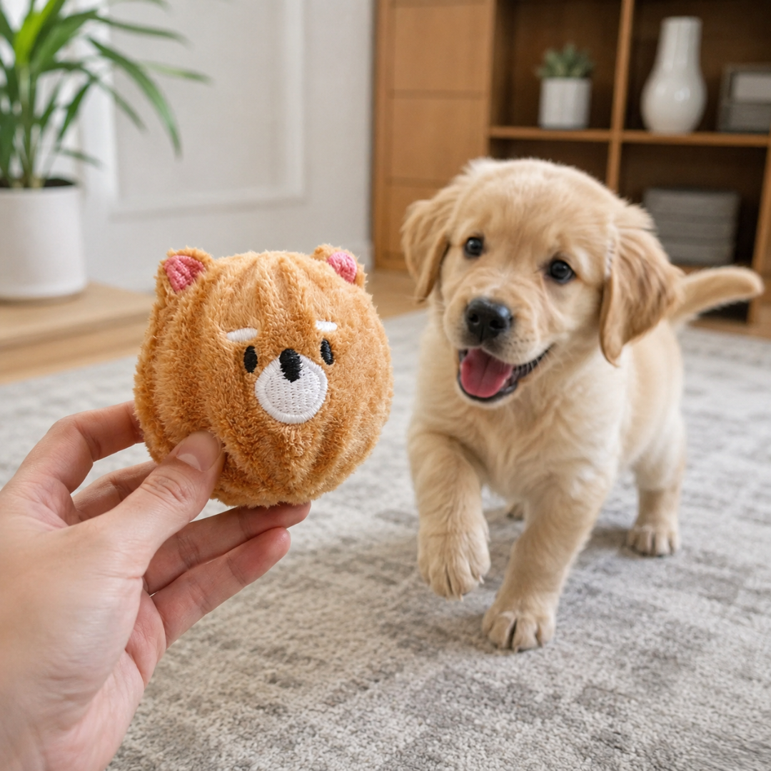 Squeaky Spiked Pet Ball Toy Interactive Chew and Play Toy for Small Dogs and Cats - Brown