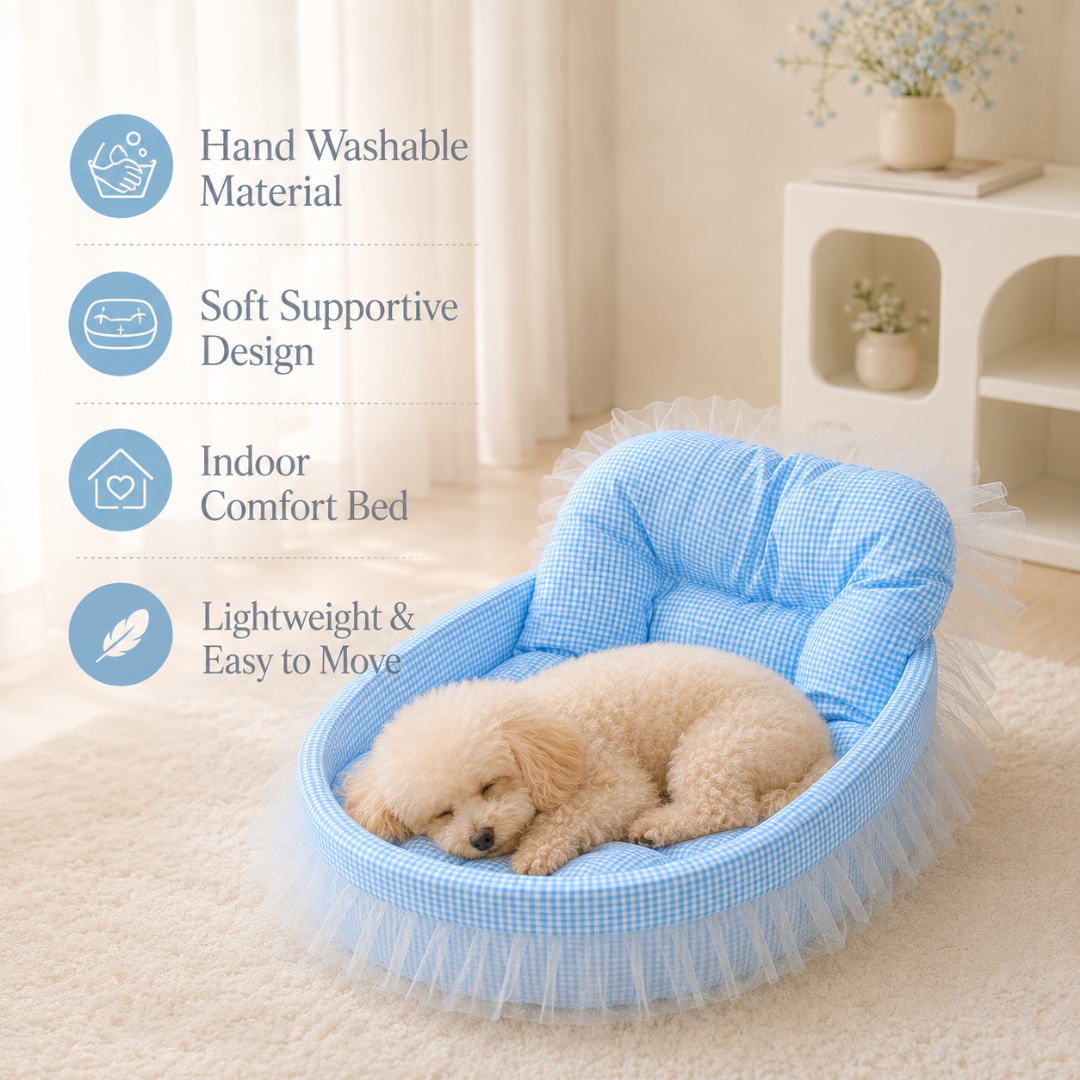 Round Pet Nest Cushion Bed Lightweight Indoor Mat for Cats and Dogs - Blue