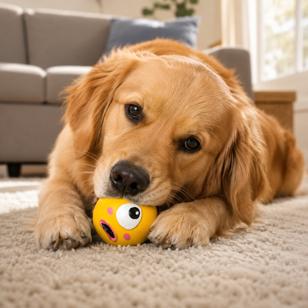 Bite Resistant Rubber Dog Ball Squeaky Toy for Fetch and Play - Yellow
