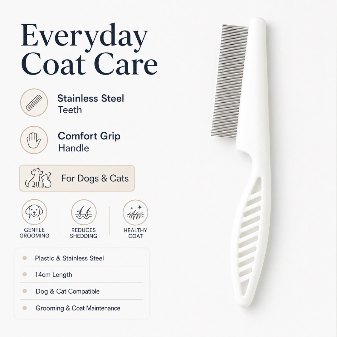 Stainless Steel Pet Grooming Comb for Dogs and Cats Hair Shedding and Flea Removal - White