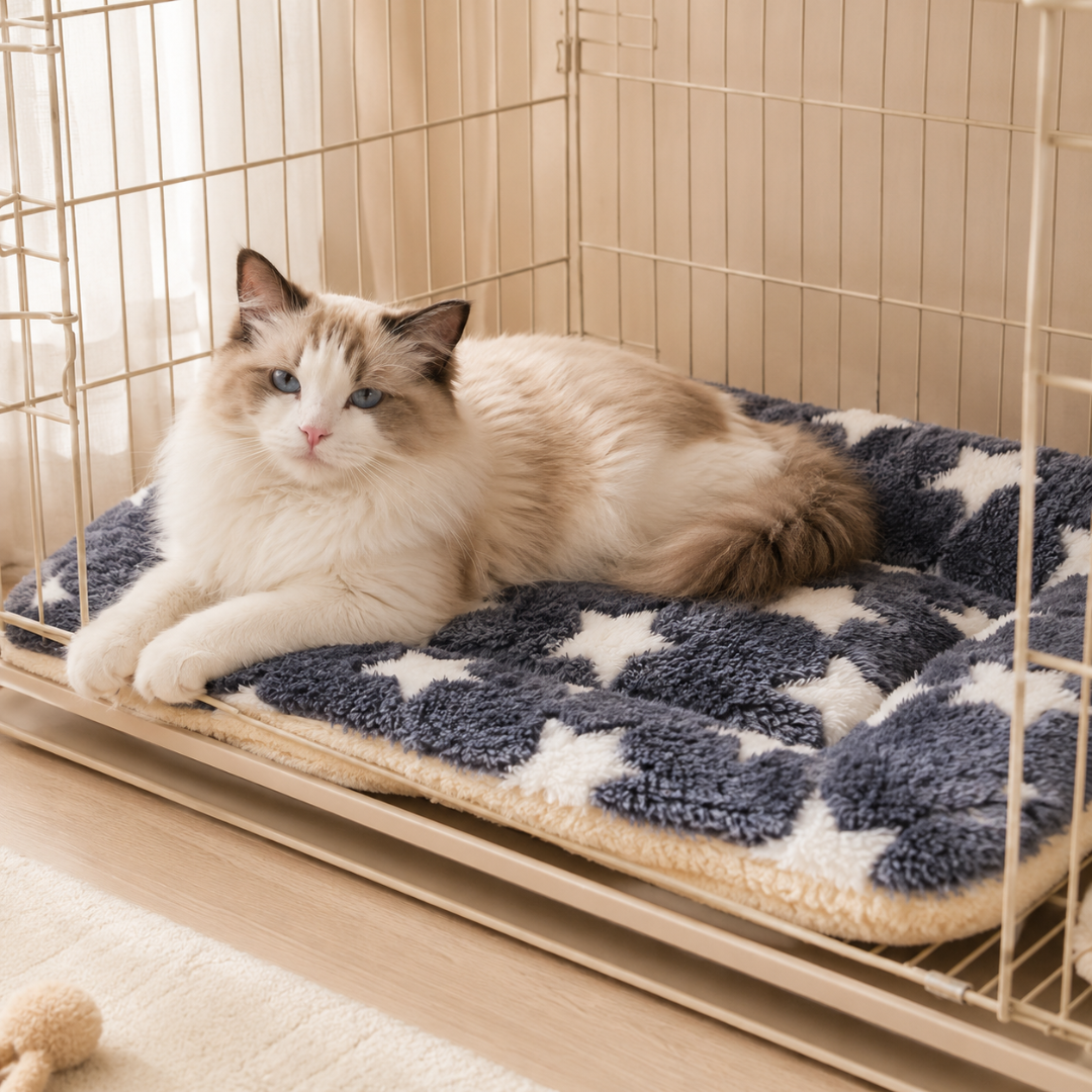 Lightweight Plush Pet Blanket Mat Portable Coral Fleece Pad for Cats and Dogs - Navy Blue