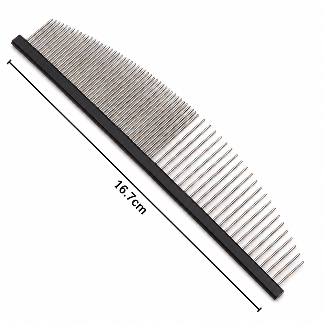 Portable Pet Hair Grooming Comb Stainless Steel Deshedding Tool for Dogs and Cats - Black