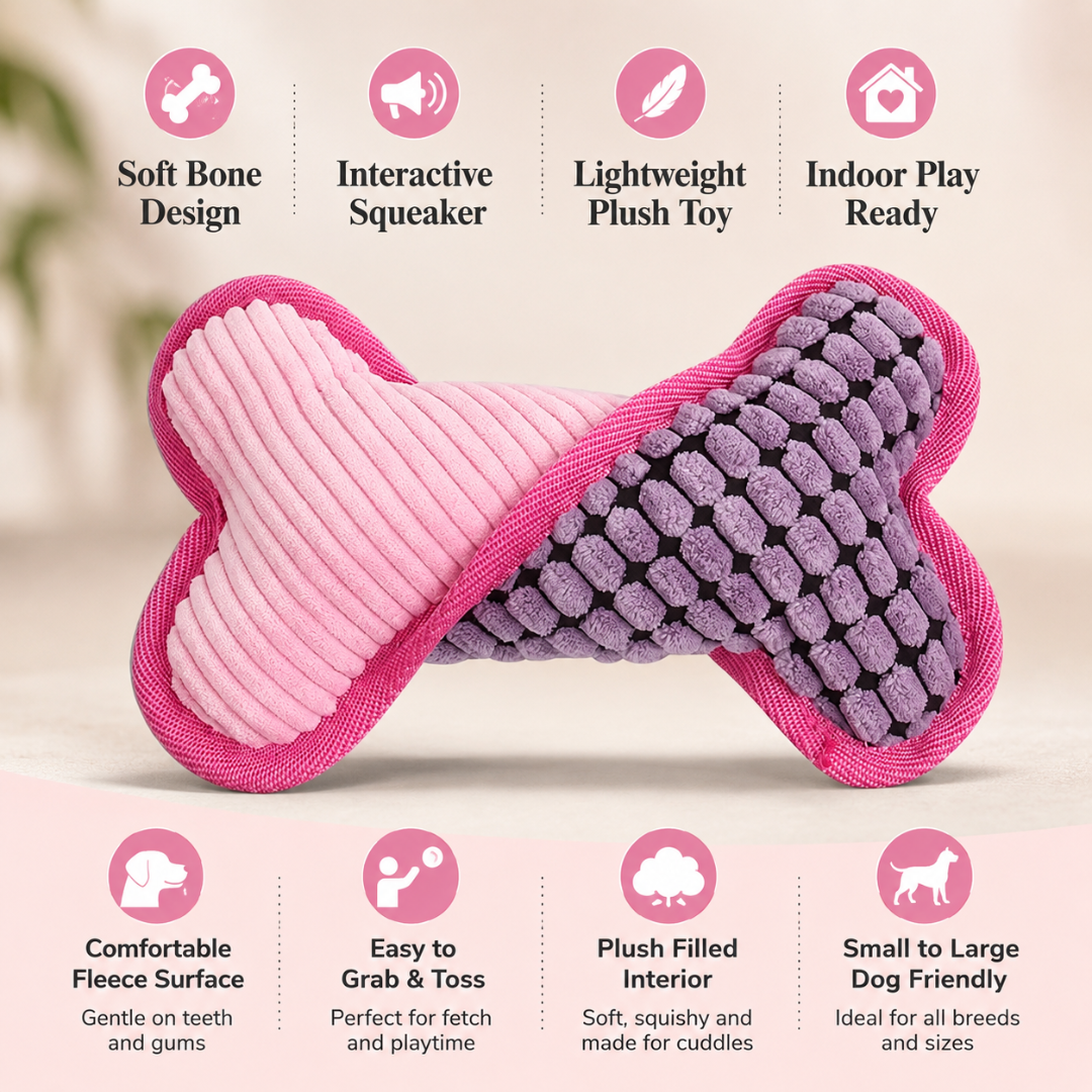 Soft Plush Bone Squeaky Dog Toy Interactive Chew Toy for Small Medium and Large Dogs