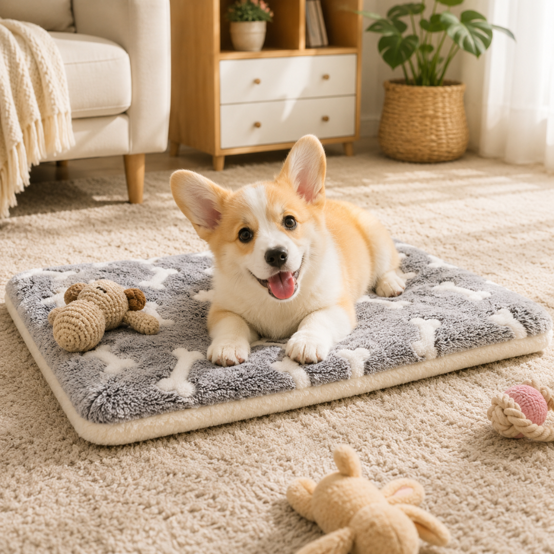 Washable Pet Blanket Mat Printed Coral Fleece Cushion for Dogs and Cats - Light Grey