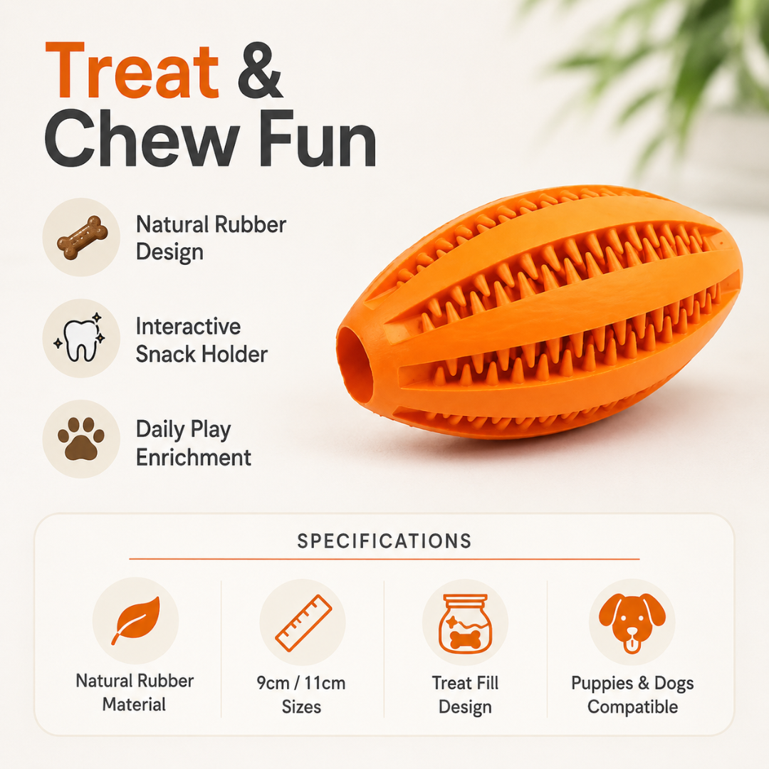 Interactive Natural Rubber Dog Snack Ball with Treat Holder and Bouncy Design - Orange