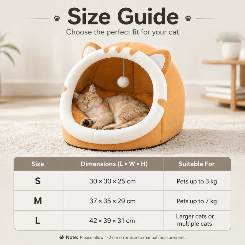 Cotton Cat Bed Enclosed Pet House Soft Cushion Nest for Cats and Small Dogs - Yellow