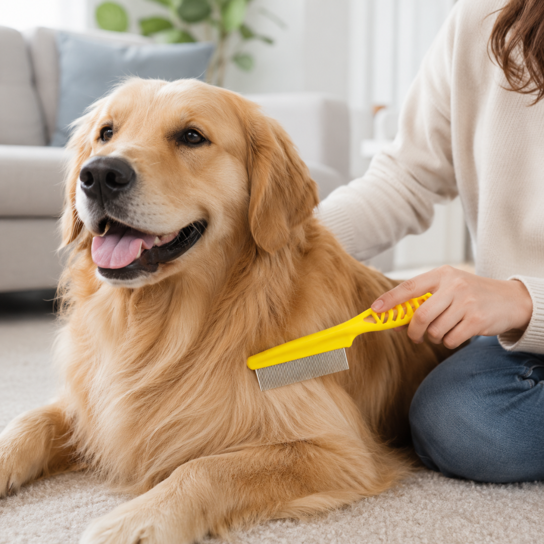 Portable Pet Hair Removal Comb with Comfortable Grip for Dogs and Cats - Yellow