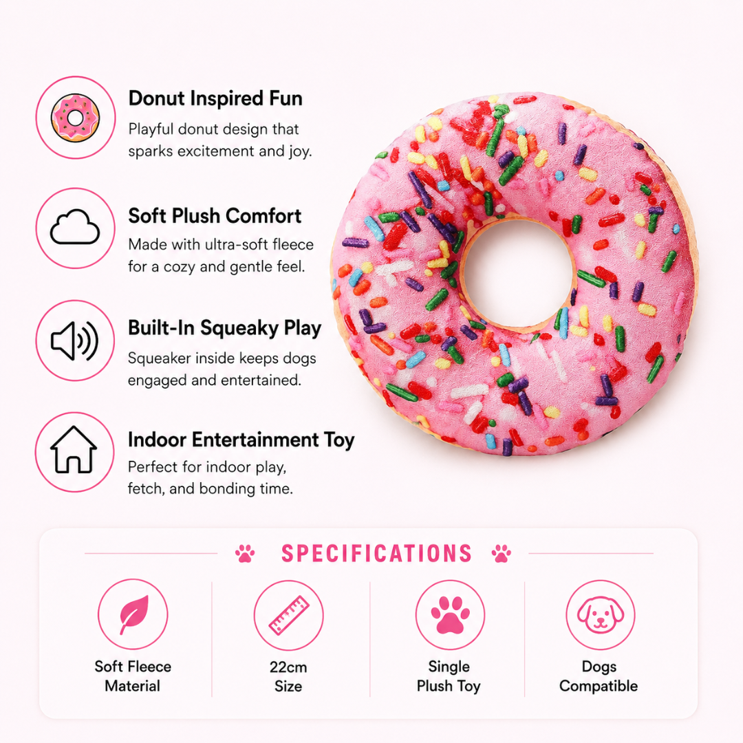 Interactive Plush Donut Dog Chew Toy Squeaky Play Toy for Small to Large Dogs