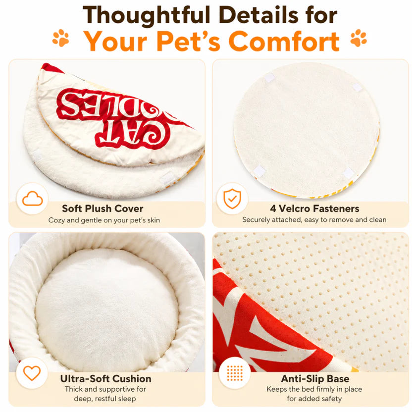 Semi Enclosed Plush Cat Bed Noodles Pet Nest with Removable Cover for Cats