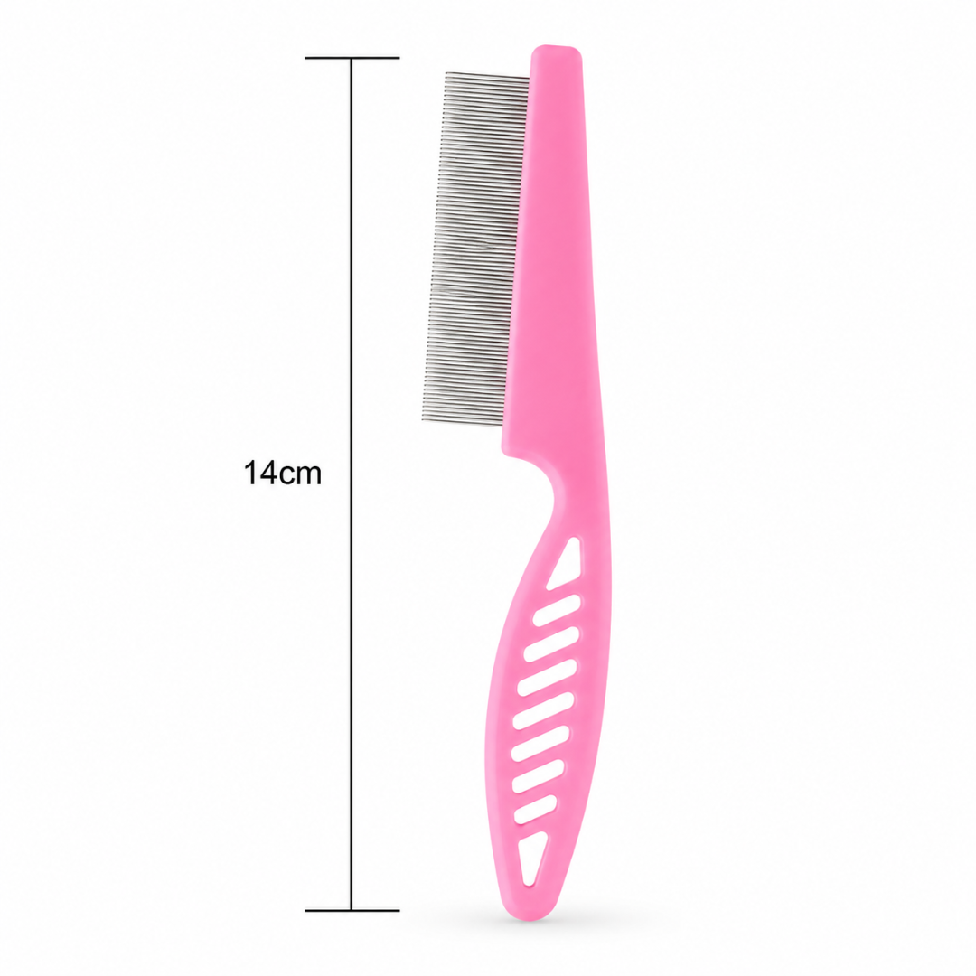 Pet Flea and Grooming Comb Stainless Steel Hair Shedding Brush for Dogs and Cats - Pink