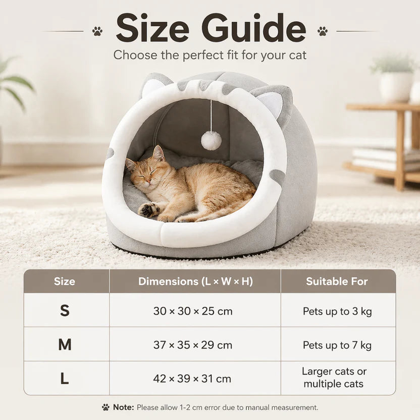 Enclosed Pet House Cat Bed Cushion Nest for Cats and Small Dogs Indoor - Grey