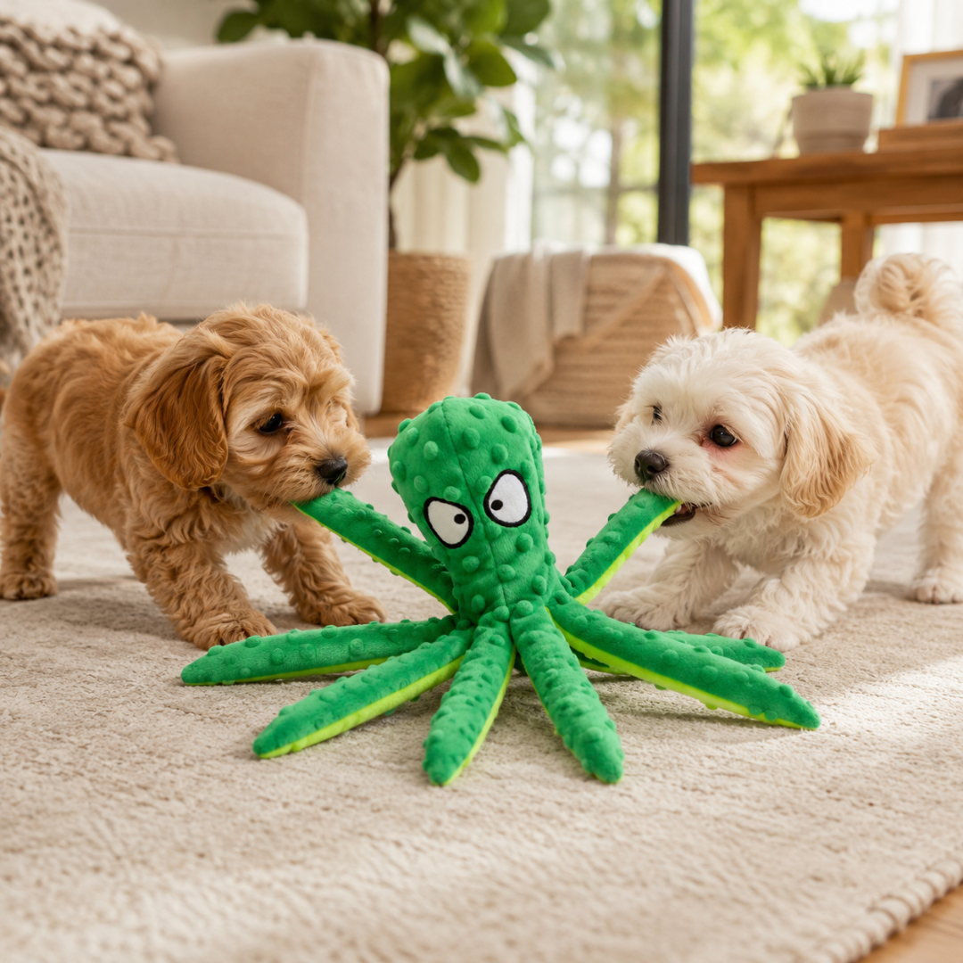 Interactive Octopus Squeaky Dog Toy with Crinkle Legs for Puppies and Small Dogs - Green