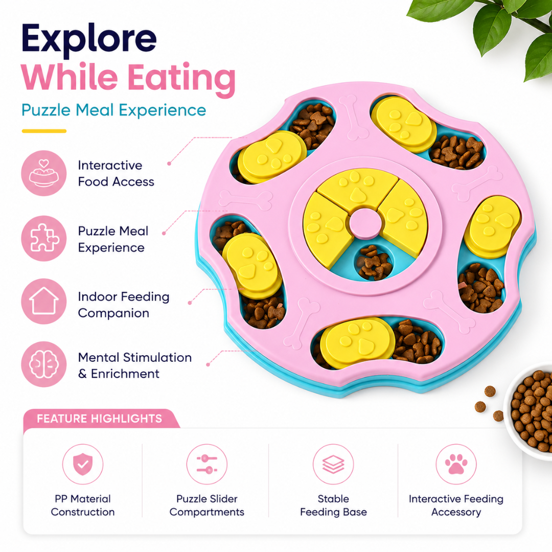Interactive Slow Feeder Dog Bowl Non-Slip Food Puzzle Toy for Dogs and Cats - Pink