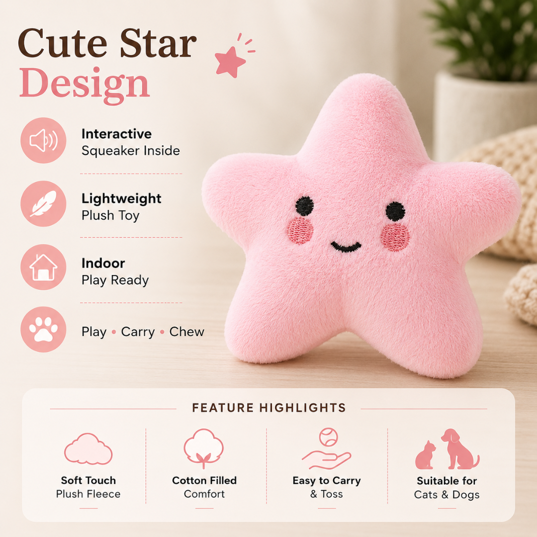 Plush Star Squeaky Pet Toy for Dogs and Cats - Pink